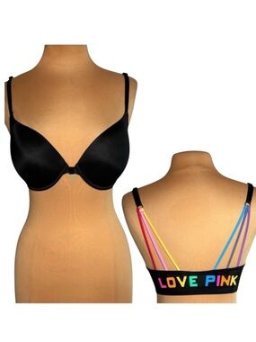 PINK Victoria's Secret Wear Everywhere Rainbow Push Up Bra 34DD Black